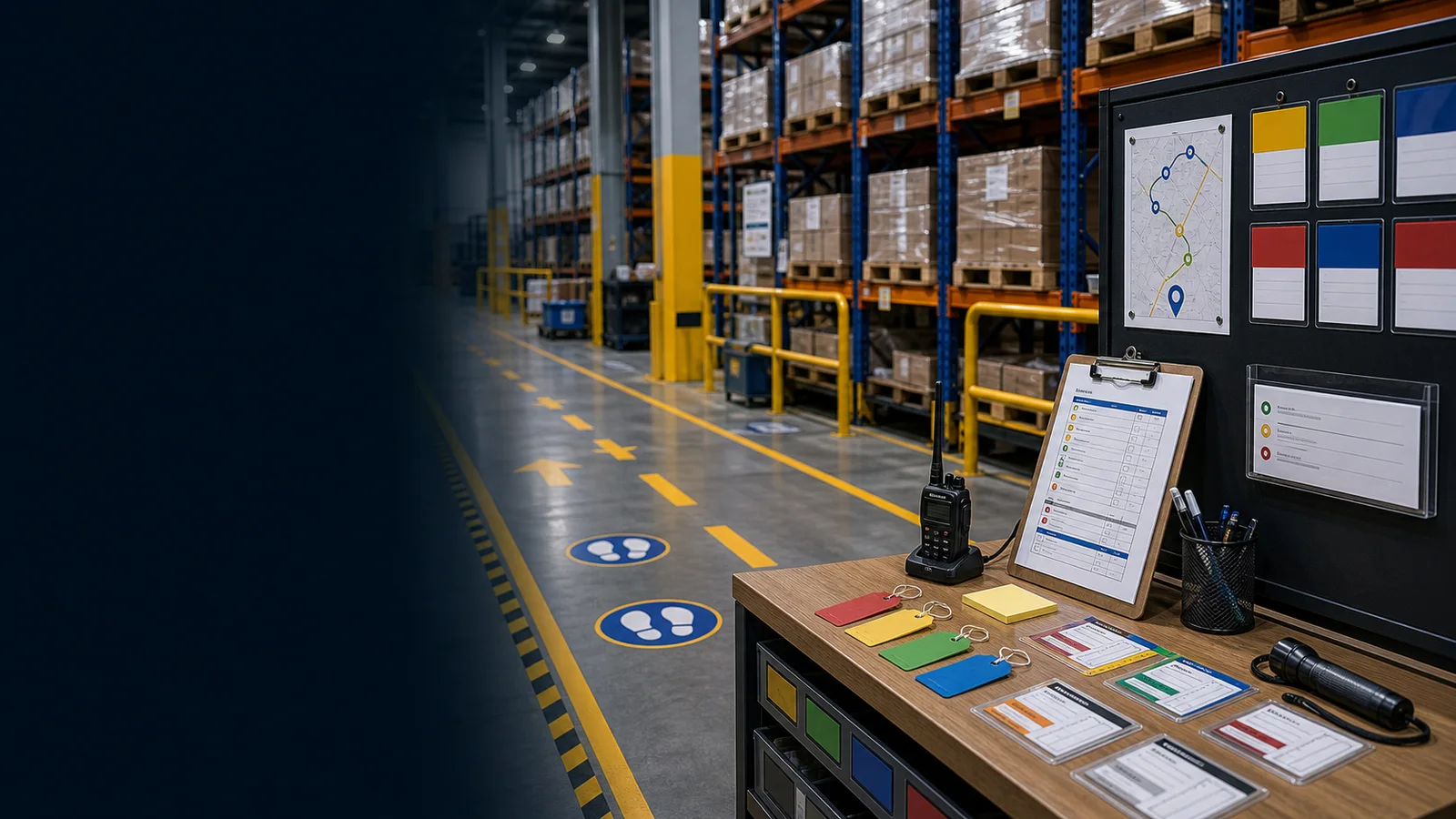 Supervisor Walk (Gemba) — Safety • Gemba • Improvement • Checking warehouse framework photo